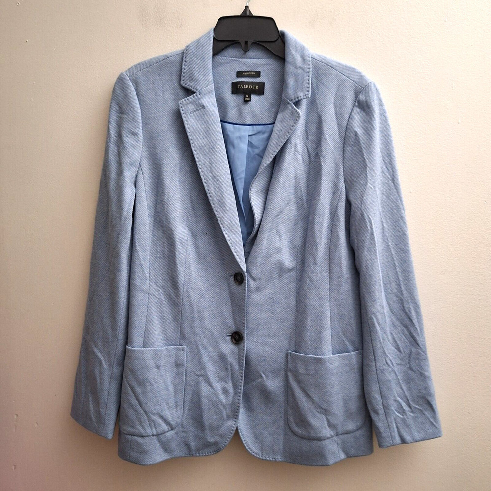 Talbots Aberdeen 2 Button Blazer Jacket Womens Plus 14 Blue Twill Stretch NWOT